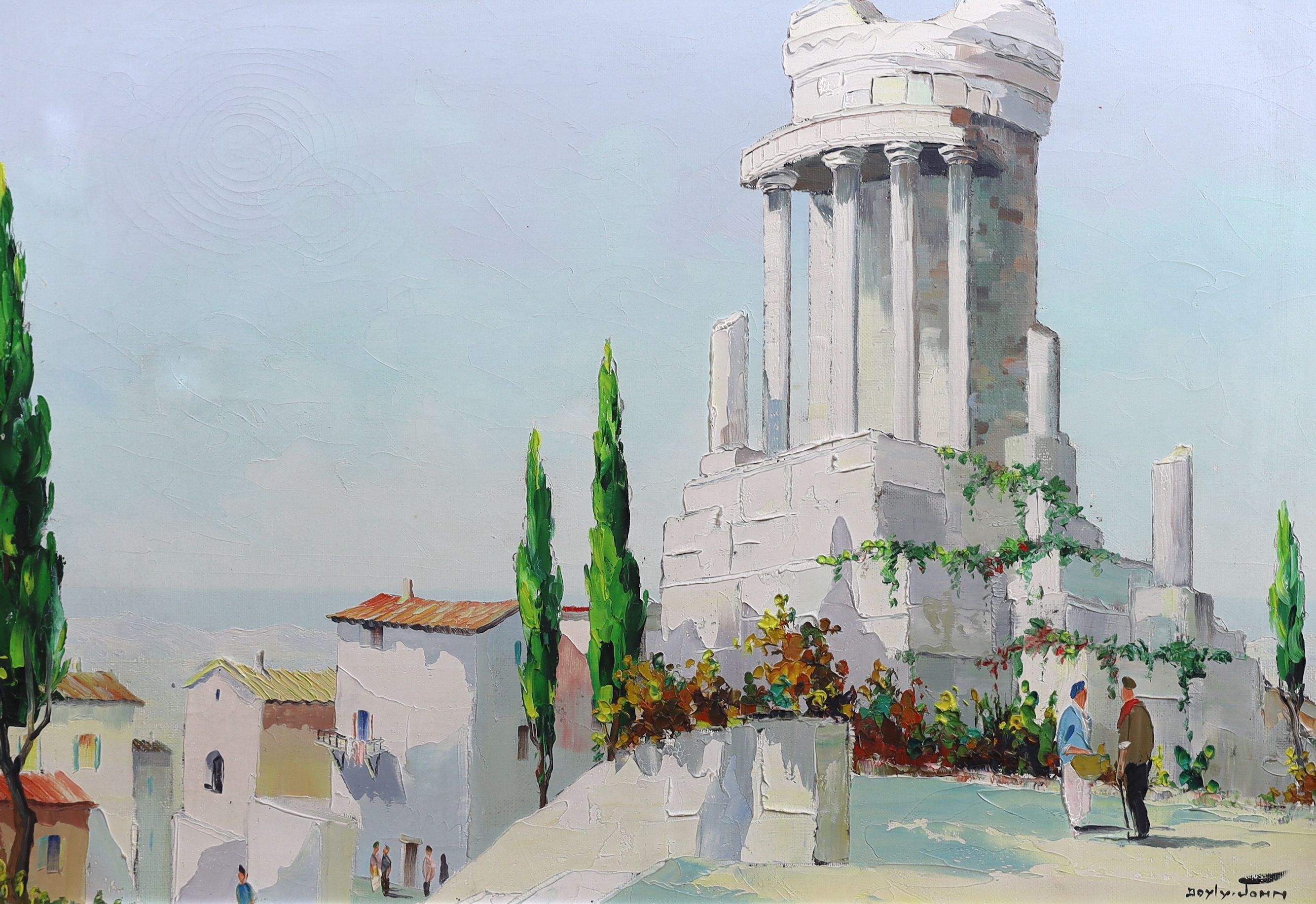 Cecil Rochfort D'Oyly John (English, 1906-1993), 'Temple of Augustus, La Turbie behind Monte Carlo', oil on canvas, 44 x 64cm
